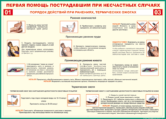 Таблица "Порядок действий при ранениях и термических ожогах" (100х140 сантиметров, винил) - fgospostavki.ru - Шумерля