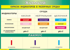 Таблица "Окраска индикаторов в различных средах" (100х140 сантиметров, винил) - fgospostavki.ru - Шумерля