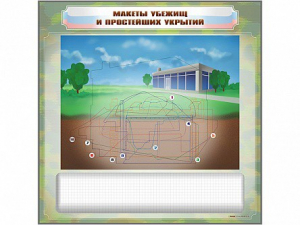 Магнитно-маркерная доска "Макеты убежищ и простейших укрытий" с комплектом фолий и тематических магнитов - fgospostavki.ru - Шумерля