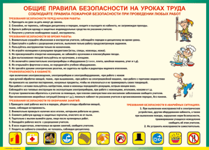 Таблица "Общие правила безопасности на уроках труда" (100х140 сантиметров, винил) - fgospostavki.ru - Шумерля