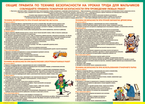 Таблица "Правила безопасности на уроках труда для мальчиков" (100х140 сантиметров, винил) - fgospostavki.ru - Шумерля