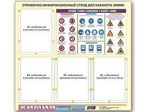 Стенд информационный "Правила техники безопасности в кабинете химии" (80х75, 4 кармана) - fgospostavki.ru - Шумерля