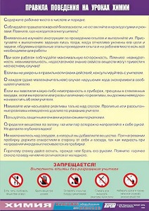 Таблица демонстрационная "Правила поведения на уроках химии" (винил 70х100) - fgospostavki.ru - Шумерля