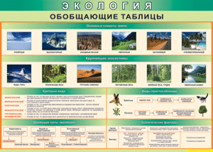 Таблица "Экология. Обобщающие таблицы" (100х140 сантиметров, винил) - fgospostavki.ru - Шумерля
