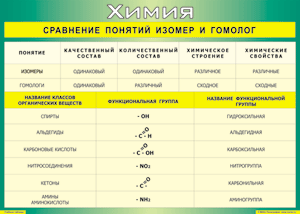 Таблица "Сравнение понятий изомер и гомолог" (100х140 сантиметров, винил) - fgospostavki.ru - Шумерля
