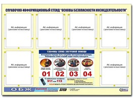 Стенд информационный "Основы безопасности жизнедеятельности" (80*110, 6 карманов) - fgospostavki.ru - Шумерля