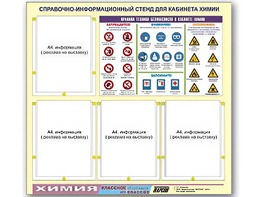 Стенд информационный "Правила техники безопасности в кабинете химии" (80х75, 4 кармана) - fgospostavki.ru - Шумерля